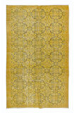161x258 cm Sarı Halı, Yenilenmiş Türk Halısı, Modern El Dokuması Halı