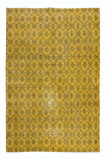 155x232 cm Sarı Modern El Düğümlü Halı, Yenilenmiş El Dokuma Halı
