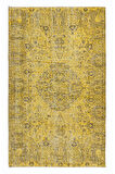 163x260 cm El Düğümlü Sarı Türk Halısı, Yeniden Boyanmış El Yapımı Modern Halı