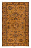 165x258 cm El Yapımı Turuncu Halı, El Dokuması Eski Halı, Yenilenmiş Türk Halısı