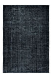 214x309 cm Yeniden Boyanmış Siyah El Dokuma Halı, El Yapımı Eski Halı