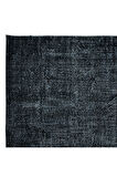 214x309 cm Yeniden Boyanmış Siyah El Dokuma Halı, El Yapımı Eski Halı