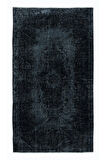 114x200 cm Siyah ve Kömür Grisi El Dokuması Küçük Halı, Modern El Düğümlü Eski Halı
