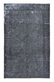 198x300 cm Yenilenmiş Gri El Yapımı Halı, Modern Yün ve Pamuktan Yapılmış Eski Halı