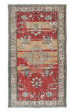 165x270 cm Sıradışı 20. Yüzyıl Ortasından Çiçekli Halı, Kırmızı ve Bej Eski El Düğümlü Halı