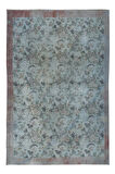 214x314 cm Yenilenmiş Mavi El Yapımı Halı, Modern Yün ve Pamuktan Yapılmış Eski Halı