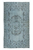 167x278 cm Mavi El Yapımı Halı, Yenilenmiş Eski Halı, Yeniden Boyanmış Modern Halı