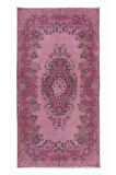 113x215 cm, El Düğümlü Pembe Halı, Dekoratif El Dokuması Yün ve Pamuktan Yapılmış Alan Halısı