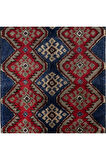 104x253 cm Mavi, Kırmızı ve Açık Kahverengi El Düğümlü "Tülü" Halı. %100 Yün. Eski Türk Halısı