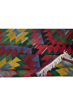 183x320 cm Geometrik Desenli Eski El Dokuma Türk Yünü Kilim 'Düz Dokuma'