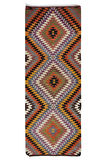 147x378 cm Renkli El Dokuma Türk Kilimi, %100 Yünden Yapılmıştır, Elmas Desenli Eski Yolluk Halı