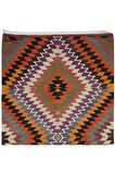 147x378 cm Renkli El Dokuma Türk Kilimi, %100 Yünden Yapılmıştır, Elmas Desenli Eski Yolluk Halı
