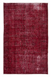 172x270 cm, Yeniden Boyanmış Kırmızı El Dokuma Halı, El Yapımı Eski Halı