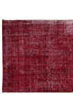 172x270 cm, Yeniden Boyanmış Kırmızı El Dokuma Halı, El Yapımı Eski Halı