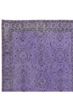 113x206 cm El Yapımı Mor Halı, El Dokuması Eski Halı, Yenilenmiş Türk Halısı