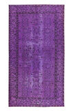127x231 cm Otantik Mor El Yapımı Halı, Yenilenmiş El Düğümlü Türk Halısı