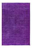220x331 cm Yeniden Boyanmış Mor El Dokuma Halı, El Yapımı Eski Halı