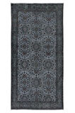 111x218 cm Gri El Yapımı Halı, Yenilenmiş Eski Halı, Çiçekli Küçük Modern Halı