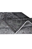 111x218 cm Gri El Yapımı Halı, Yenilenmiş Eski Halı, Çiçekli Küçük Modern Halı
