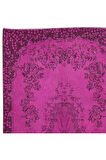 114x220 cm, Yenilenmiş Pembe El Yapımı Halı, Modern Yün ve Pamuktan Yapılmış Eski Halı