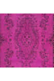 114x220 cm, Yenilenmiş Pembe El Yapımı Halı, Modern Yün ve Pamuktan Yapılmış Eski Halı