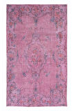 163x266 cm, El Düğümlü Pembe Halı, Dekoratif El Dokuması Yün ve Pamuktan Yapılmış Alan Halısı