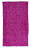 160x265 cm, Pembe El Yapımı Halı, Yenilenmiş Eski Halı, Yeniden Boyanmış Modern Halı