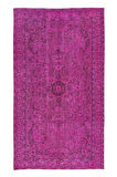 137x236 cm, Yeniden Boyanmış Pembe El Dokuma Halı, El Yapımı Eski Halı