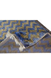66x130 cm Açık Kahverengi ve Mavi Zig Zag Desenli Eski El Yapımı Anadolu Tülü Halı