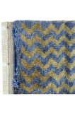 66x130 cm Açık Kahverengi ve Mavi Zig Zag Desenli Eski El Yapımı Anadolu Tülü Halı