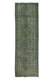 123x355 cm Yeşil'e Yeniden Boyanmış Koridor Halısı, El Yapımı Eski Yolluk Halı