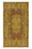 168x288 cm Decorative Sarı El Dokuması Halı, Yeniden Boyanmış Eski Halı