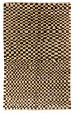 152x215 cm Doğal Boyanmamış Yünden Yapılmış Damalı El Dokuma "Tülü" Halı. Krem ve Kahve Renkler