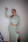 Basic Düz Renk Maxi Etek Crop Kazak Takım