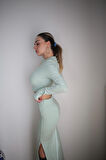 Basic Düz Renk Maxi Etek Crop Kazak Takım