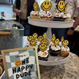 Gülen yüz Cupcake ve pasta süsü,plastik,6 adet,7 cm