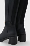 Kadın Kalın Taban Tokalı Topuklu Günlük Çizme Acos Siyah