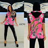 Tf Kaplan Crystal Taşlı Eşofman Takımı - FUŞYA