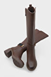 Kadın Kalın Taban Tokalı Topuklu Günlük Çizme Acos Kahve