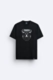 Taurus Boğa Baskılı Relaxed Fit Bisiklet Yaka Siyah Tişört T-shirt