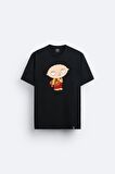 Family Guy Stewie Griffin  Özel Tasarım Baskılı Siyah Tişört T-shirt