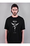 Nirvana Rock n Roll   Tasarım Baskılı Oversize Kalıp Siyah Tişört T-shirt