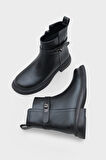 Kadın Tokalı Yandan Fermuarlı Günlük Bot Moley Siyah