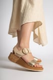 Solly Well Foot 26066 Bej-Altın Hakiki Deri Kadın Sandalet