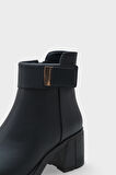 Kadın Tokalı Yandan Fermuarlı  Topuklu Bot Hilosy Siyah