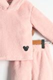 Unisex Çocuk Kapüşonlu Mickey Mouse Etiket Detaylı Peluş Sweatshirt ve Peluş Pantolon 2'li Alt Üst Takım 