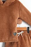 Unisex Çocuk Kapüşonlu Mickey Mouse Etiket Detaylı Peluş Sweatshirt ve Peluş Pantolon 2'li Alt Üst Takım 