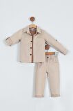 Erkek Çocuk Pamuklu Gömlek Tişört Pantolon 3'lü Alt Üst Takım