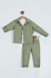 Erkek Çocuk Pamuklu Gömlek Tişört Pantolon 3'lü Alt Üst Takım