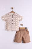 Erkek Çocuk Dokuma Etnik Desenli Gömlek Şort 2'li Takım